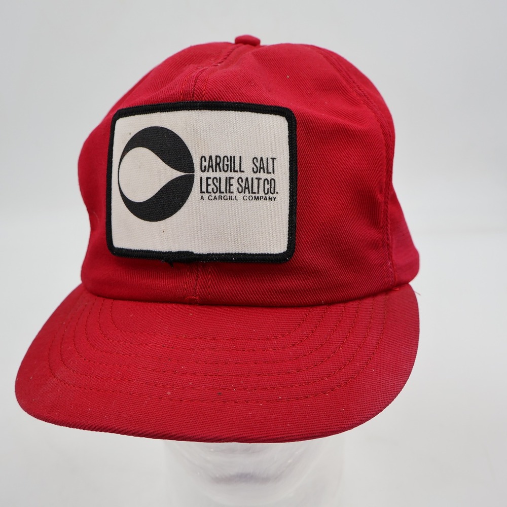 DeLONG Cargill Leslie Salt Co Hat Mens Large Red Vintage Snapback Made in USA